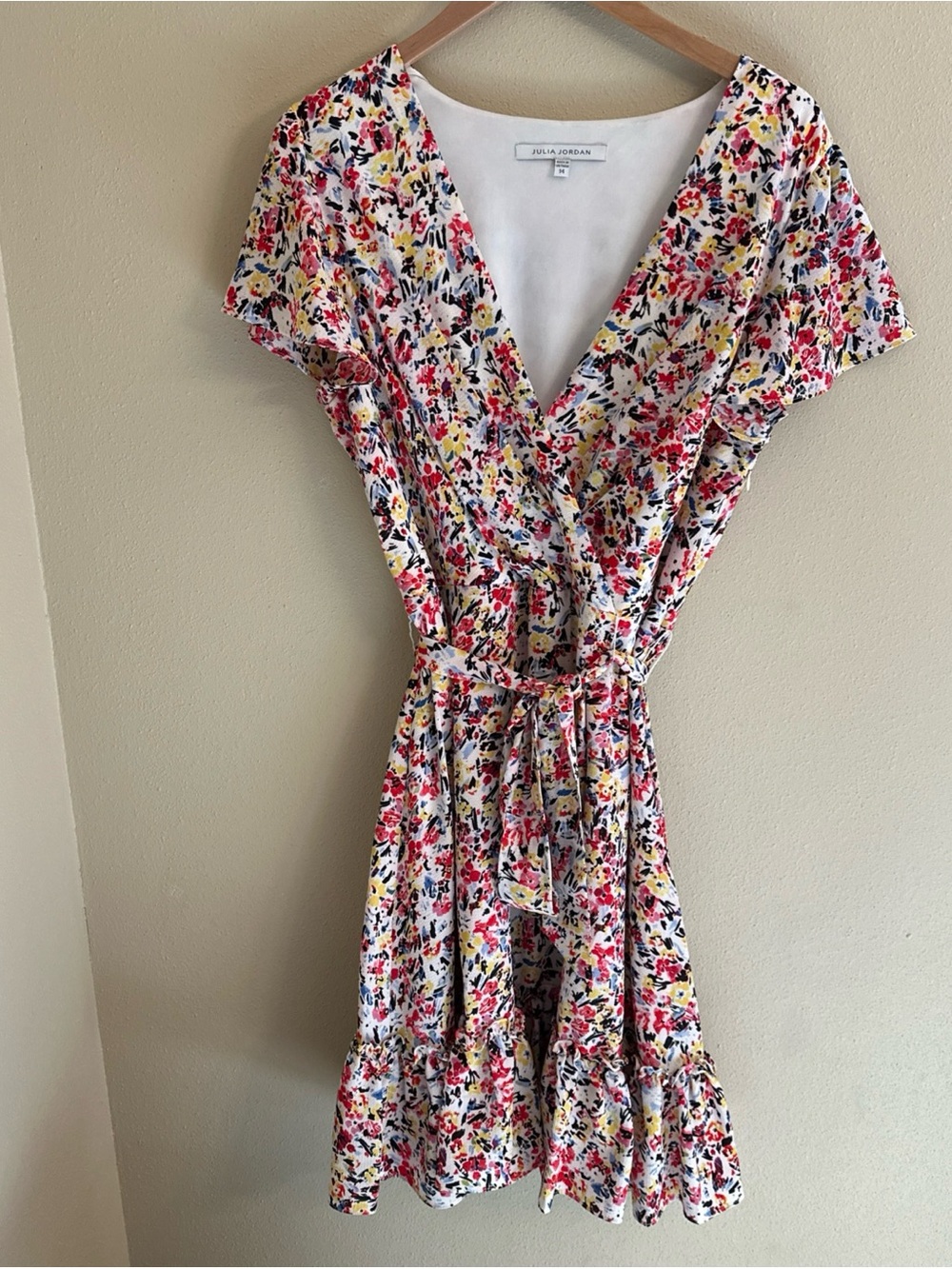 Julia Jordan Women's Cottagecore Floral Short Flutter Sleeve Wrap Dress Size 14